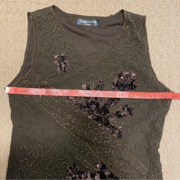 Vintage Embellished Sequin Sleeveless Top Brown - Picture 10 of 11